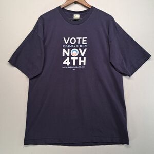 Obama Biden Vote Nov 4th 2008 Campaign Tee Mens XL Navy Bayside Organic USA